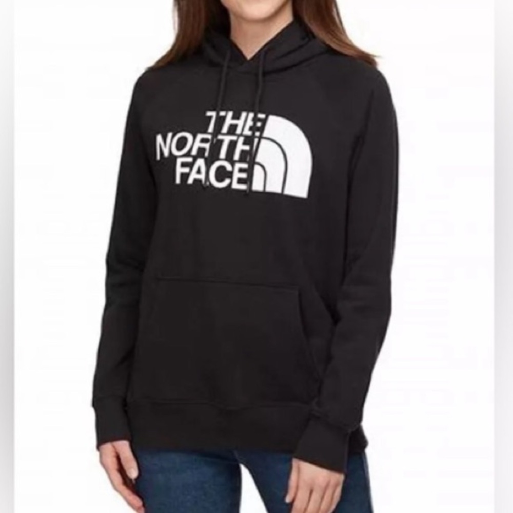 The North Face Women's Hoodie - Black With White Logo - Size XL